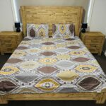 Ethnic Geometric Print Cotton Flat Bedsheet – Brown, Beige & Grey