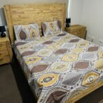 Ethnic Geometric Print Cotton Flat Bedsheet – Brown, Beige & Grey