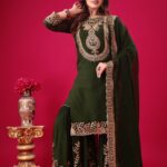 Mehandi Green Blooming Faux Georgette Plazzo