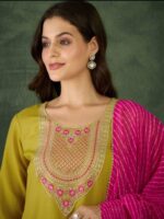 Women’s Rayon Embroidered Straight Kurta with Pant & Dupatta Set