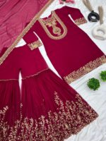 Mehroon Blooming Faux Georgette Plazzo - Image 3