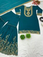 SeaGreen Blooming Faux Georgette Plazzo - Image 3