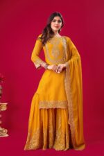 Yellow Blooming Faux Georgette Plazzo - Image 4