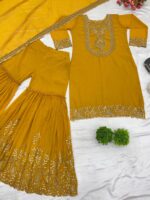 Yellow Blooming Faux Georgette Plazzo - Image 2