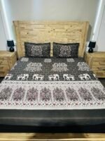 King Size 100% Pure Cotton 300 TC Elephant Motif Fitted Bedsheet Set (Charcoal Black) - Image 2