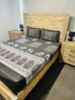 King Size 100% Pure Cotton 300 TC Elephant Motif Fitted Bedsheet Set (Charcoal Black)