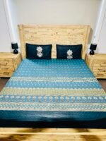King Size 100% Pure Cotton 300 TC Floral Motif Fitted Bedsheet Set (Teal & Navy) - Image 2