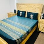 King Size 100% Pure Cotton 300 TC Floral Motif Fitted Bedsheet Set (Teal & Navy)
