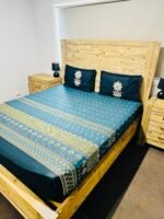 King Size 100% Pure Cotton 300 TC Floral Motif Fitted Bedsheet Set (Teal & Navy)