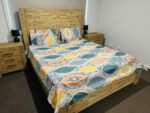 Abstract Ethnic Print Cotton Flat Bedsheet with Pillowcases – Teal, Mustard & Orange