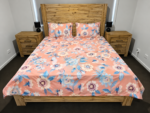 Pastel Floral Print Cotton Flat Bedsheet with Pillowcases – Peach, Blue & Cream - Image 2