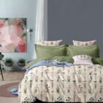 Valentine 6pc Super King Botanical Floral Bedding Set – Cream & Olive Green