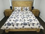 Floral Print Cotton Flat Bedsheet with Pillowcases – Blue, Black & White - Image 2