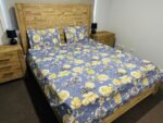 Rose Floral Print Cotton Flat Bedsheet with Pillowcases – Blue, Yellow & White