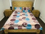 Abstract Circle Print Cotton Flat Bedsheet with Pillowcases – Blue, Brown & Beige - Image 2