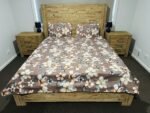 Tropical Floral Print Cotton Flat Bedsheet with Pillowcases – Brown, Cream & Blue - Image 2