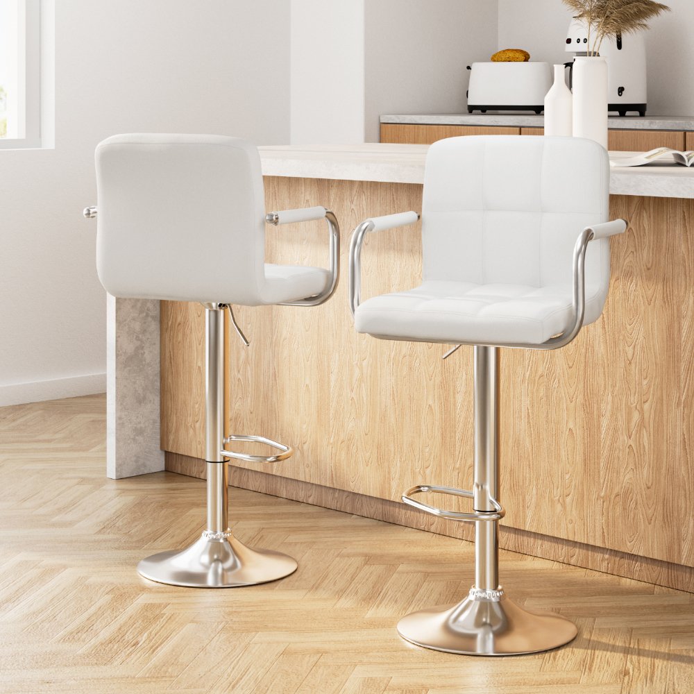 BA-K-1055A-WHX2-202502282056-00 Artiss 2x Bar Stools Leather Gas Lift w/Armrest White - Image 1