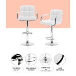 Artiss 2x Bar Stools Leather Gas Lift w/Armrest White - Image 5