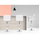 Artiss 2x Bar Stools Leather Gas Lift w/Armrest White - Image 6