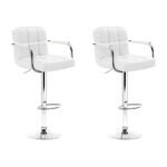 Artiss 2x Bar Stools Leather Gas Lift w/Armrest White - Image 8