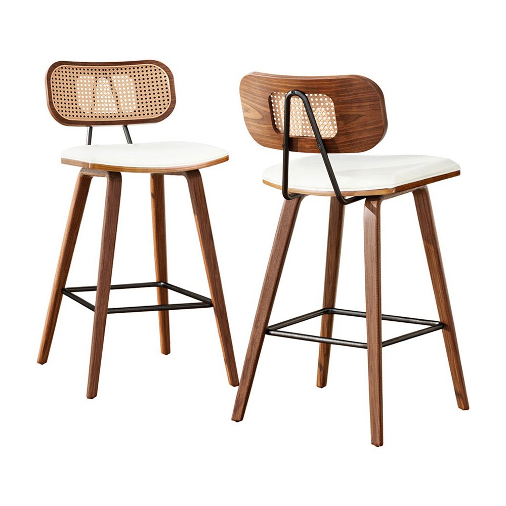 BA-TW-1782-BGX2-202504041350-00 2x Artiss Bar Stools Kitchen Counter Rattan Chairs PU Leather Padding - Image 1