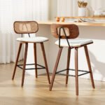 2x Artiss Bar Stools Kitchen Counter Rattan Chairs PU Leather Padding - Image 7