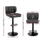 Artiss 2x Bar Stools Gas Lift Leather Padded Grey - Image 2