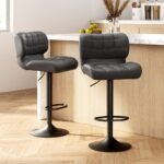 Artiss 2x Bar Stools Gas Lift Leather Padded Grey - Image 7