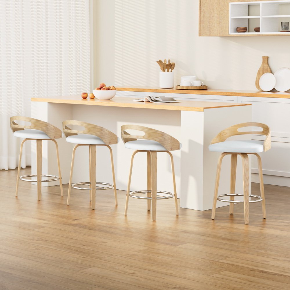BA-TW-8566-WHX4-AB-202502281010-00 Artiss 4x Bar Stools Swivel Dining Chairs Low Back Counter Seat PU Cushion - Image 1