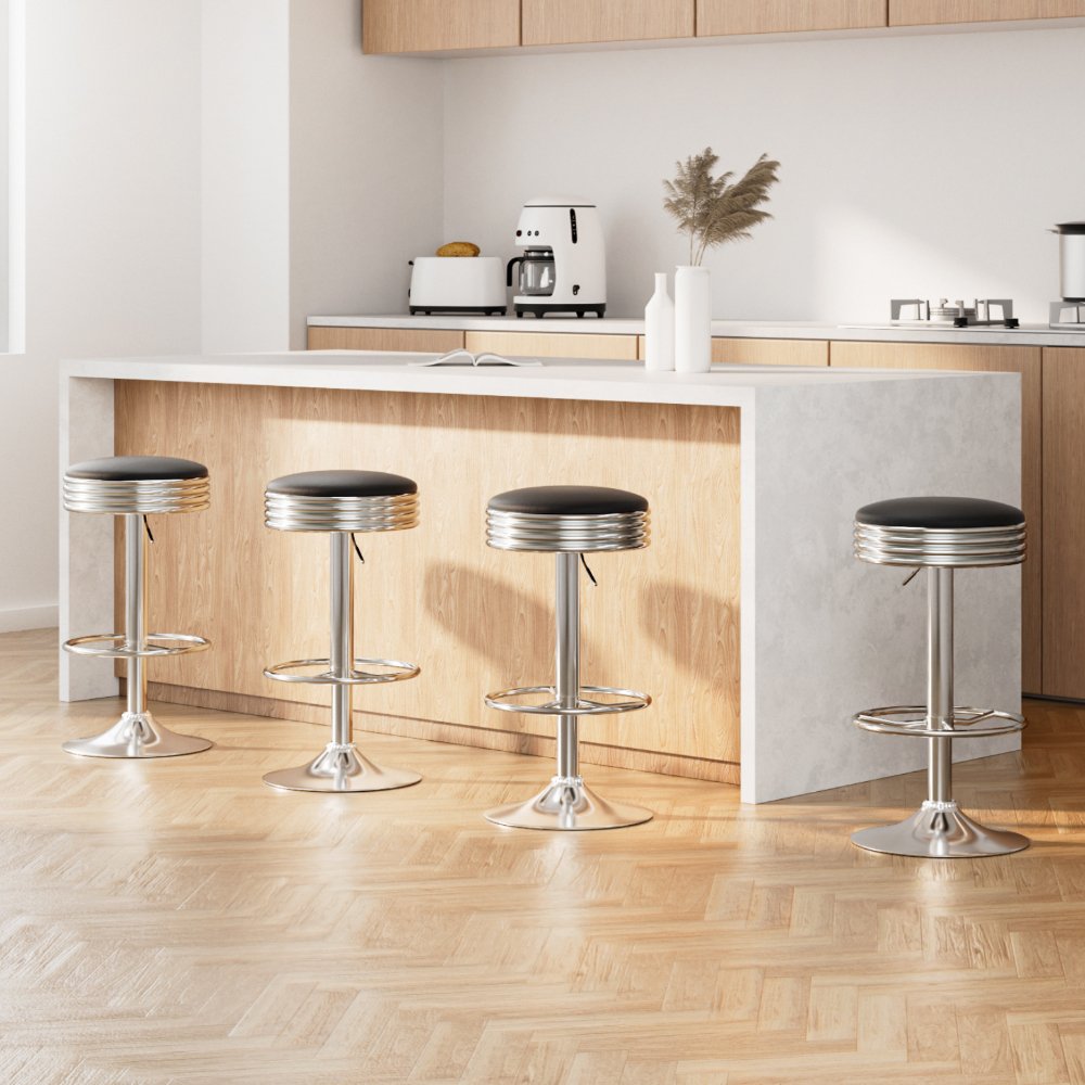BA-TW-T7009-BLACK-X4-202502281020-00 Artiss 4x Bar Stools Leather Padded Gas Lift Silver - Image 1