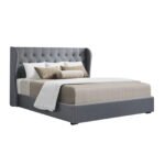 Artiss Bed Frame Queen Size Gas Lift Grey ISSA - Image 8