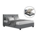 Artiss Bed Frame Double Size Gas Lift Grey VILA - Image 2