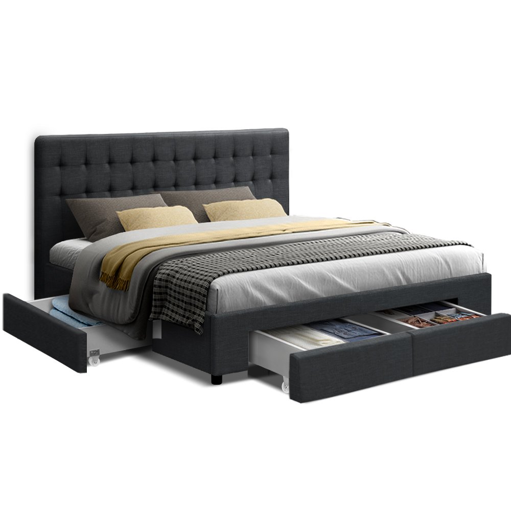 BFRAME-F-AVIO-K-CHA-ABC-10575-00 Artiss Bed Frame King Size with 4 Drawers Charcoal AVIO - Image 1