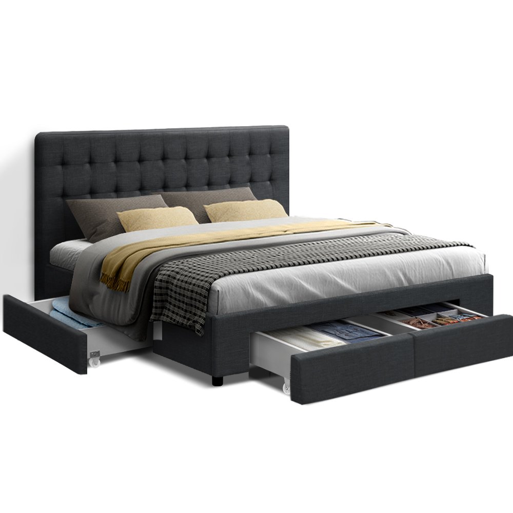 BFRAME-F-AVIO-Q-CHA-ABC-10602-00 Artiss Bed Frame Queen Size with 4 Drawers Charcoal AVIO - Image 1