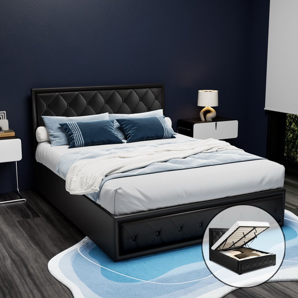 BFRAME-F-TIYO-GAS-D-BK-ABC-15247-07 Artiss Bed Frame Double Size Gas Lift Black TIYO - Image 1