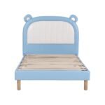 Artiss Kids King Single Bed Frame Upholstered Bear Headboard Waterproof Leather Boys Bed 180kg Capacity Blue and White - Image 3