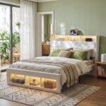 Artiss Queen Bed Frame with Storage Charging Station & LED White