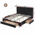 Artiss King Bed Frame Storage Charging Station Upholstered 3 Drawers USB Type-C - Image 3