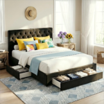 Artiss Queen Bed Frame Storage Charging Station Upholstered 3 Drawers USB Type-C