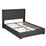 Artiss Double Bed Frame Gas Lift Storage Bed with Charging Ports Upholstered Geometric Headboard Charcoal Grey - Image 2