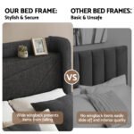 Artiss Double Bed Frame Gas Lift Storage Bed with Charging Ports Upholstered Geometric Headboard Charcoal Grey - Image 7