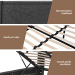 Artiss Double Bed Frame Gas Lift Storage Bed with Charging Ports Upholstered Geometric Headboard Charcoal Grey - Image 9