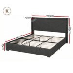 Artiss King Bed Frame Gas Lift Storage Bed with Charging Ports Upholstered Geometric Headboard Charcoal Grey - Image 3