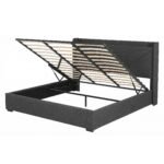 Artiss King Bed Frame Gas Lift Storage Bed with Charging Ports Upholstered Geometric Headboard Charcoal Grey - Image 5