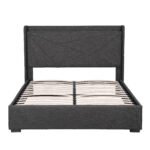 Artiss Queen Bed Frame Gas Lift Storage Bed with Charging Ports Upholstered Geometric Headboard Charcoal Grey - Image 4