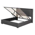 Artiss Queen Bed Frame Gas Lift Storage Bed with Charging Ports Upholstered Geometric Headboard Charcoal Grey - Image 5