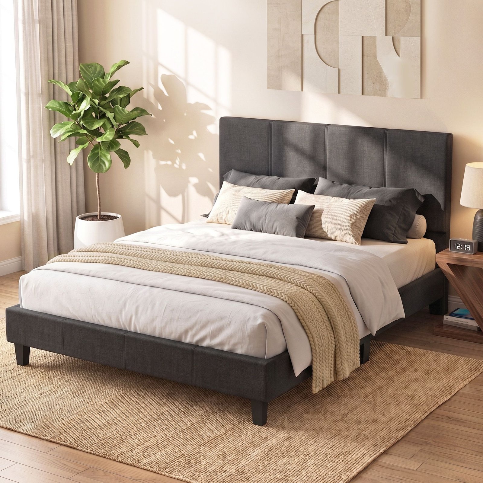 BFRAME-G-NEO-D-CHAR-AB-00 Artiss Bed Frame Double Size Charcoal NEO - Image 1