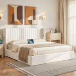 Artiss King Bed Frame with Gaslift Storage USB Type-C Charging Ports Velvet Upholstery White