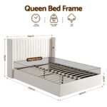 Artiss Queen Bed Frame with Gaslift Storage USB Type-C Charging Ports Velvet Upholstery White - Image 2