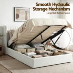 Artiss Queen Bed Frame with Gaslift Storage USB Type-C Charging Ports Velvet Upholstery White - Image 7